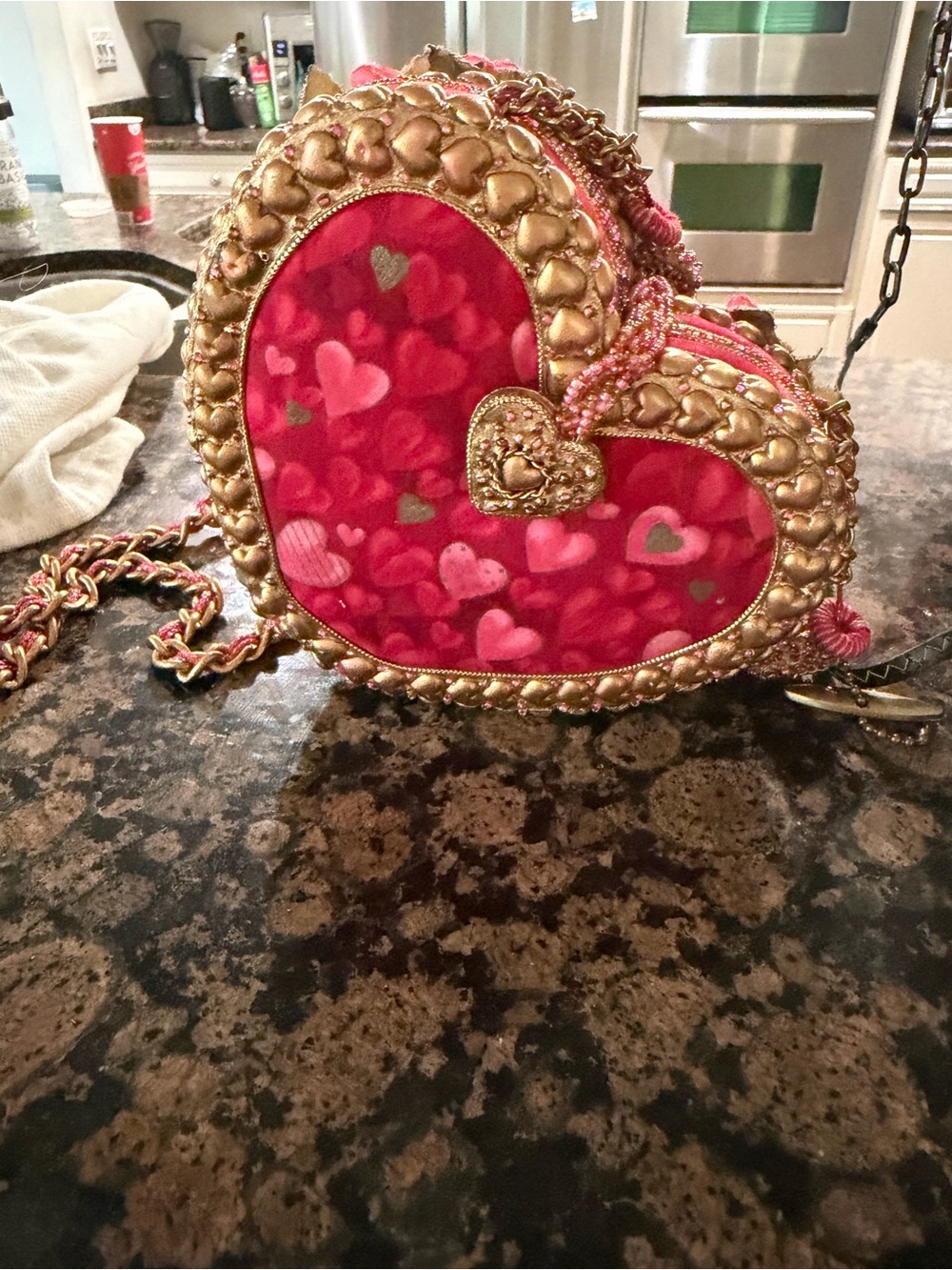 Mary Frances Red Floral Heart Mini Bag with Gold Chain - Picture 2 of 2